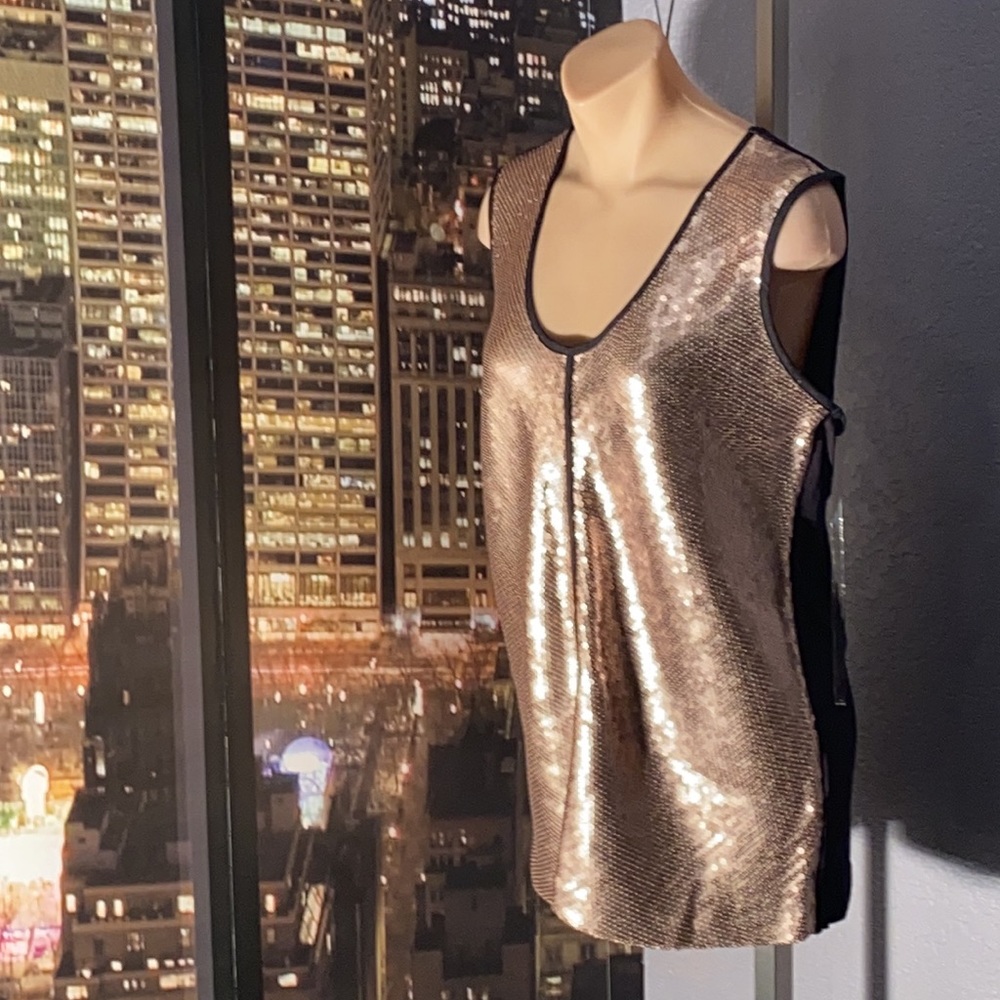CALVIN KLEIN - NWT - sequin gold tank w black spandex back - L - Picture 5 of 16
